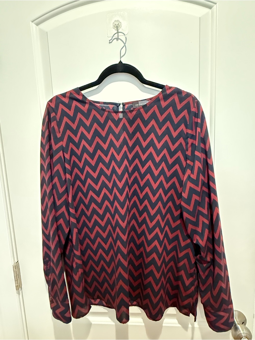 The Limited Red & Black Chevron Blouse